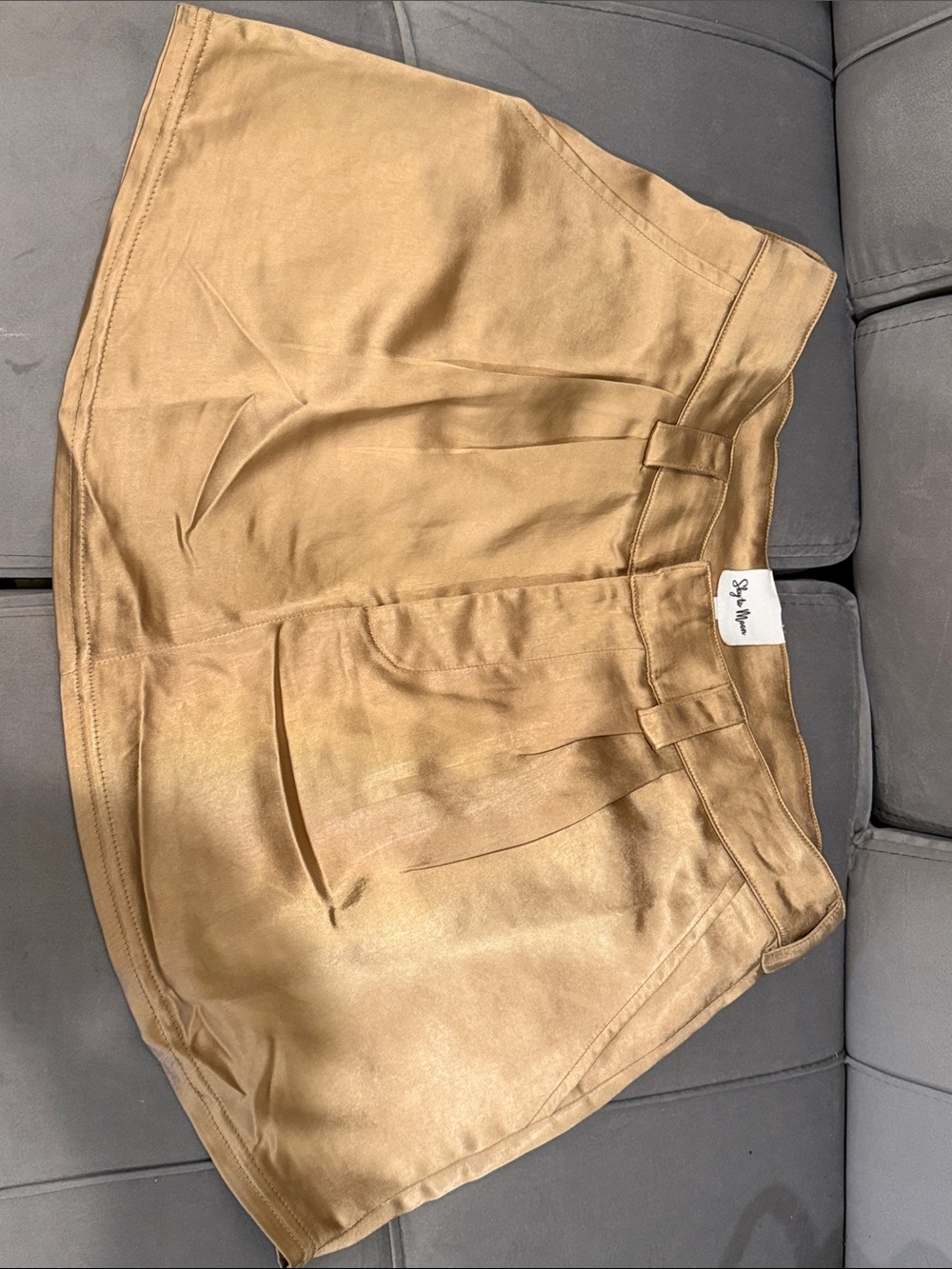 High-Waist Tan Satin Skirt